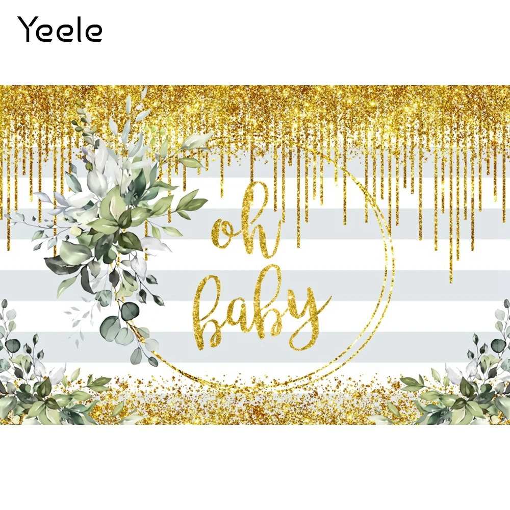 

Yeele Oh Baby Shower Kids Party Happy Birthday Photography Background Decor Gold Glitter Photocall Backdrop Studio Shoot