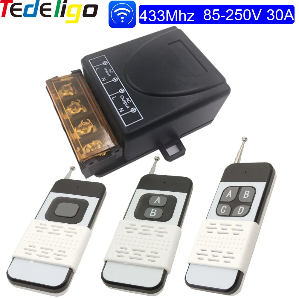 

High-Power 433MHz RF Remote Control AC 85-250V 30Amp Relay Receiver Control for Factory Farm Office Ventilation Pump Fan Light