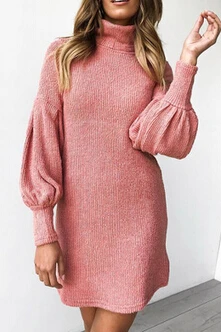 Новое модное женское осеннее однотонное мини-платье с длинными рукавами |