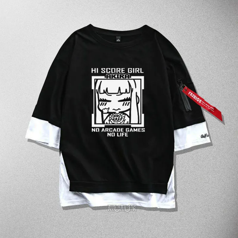 

New High Score Girl akira ono Cosplay T-Shirt Anime cotton Men women Fake two piece Ribbon T Shirt Top Tees