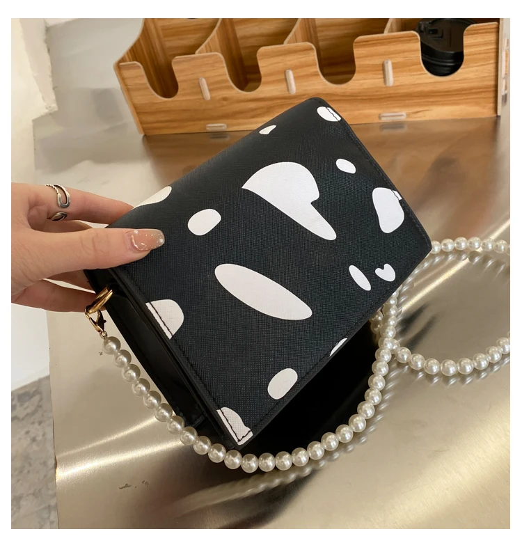 

Popular Simple Female Daily Bag Fashion Cow Pattern Women Shoulder Bags PU Leather Pearl strap Crossbody Handbags