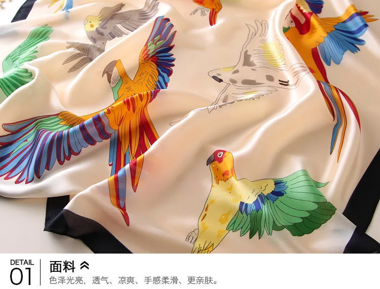 Classic women silk scarf female scarves ladies beach wrap chiffon shawl Parrot Printed sunscreen bandanna foulard muffler