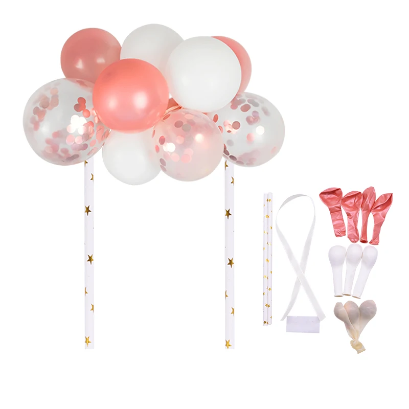 

10pcs 5inch Balloons Cake Topper Cupcake Topper with Straw DIY Cake Decorating Baby Shower One Birthday Wedding Party Supplie