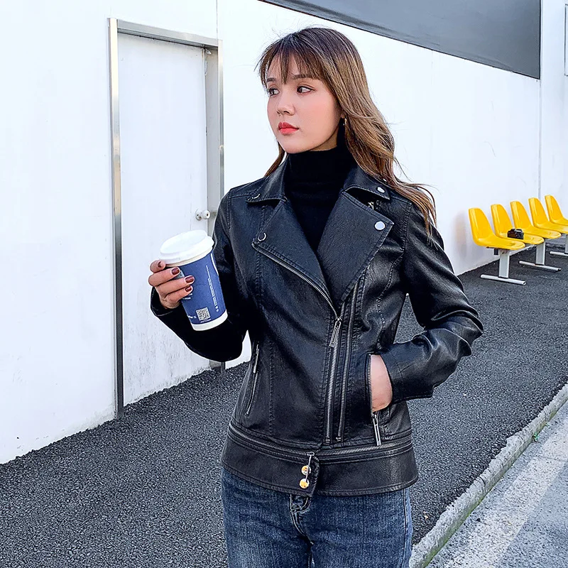 

of High grade girls' leather foreign style locomotive clothes in 2020 new style leather jacket fashionable and thin,