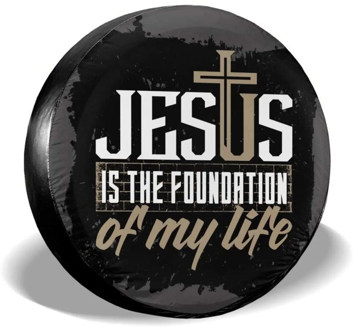 

Bible Lettering Christian Jesus is Foundation of My Life Spare Tire Cover Waterproof Dust-Proof UV Sun Wheel Tire Cover Fit