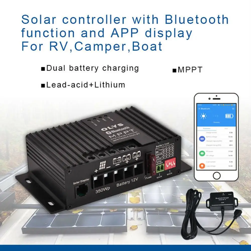 Контроллер солнечного зарядного устройства 25 А 12 В С Bluetooth модулем 4 2 Двойная