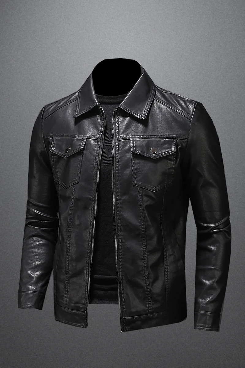

2021 Mens Leather Jacket Winter Streetwear Fashion Coat Motorcycle Jacket Men Lapel Vintage Coat Outwear Chaquetas de hombre