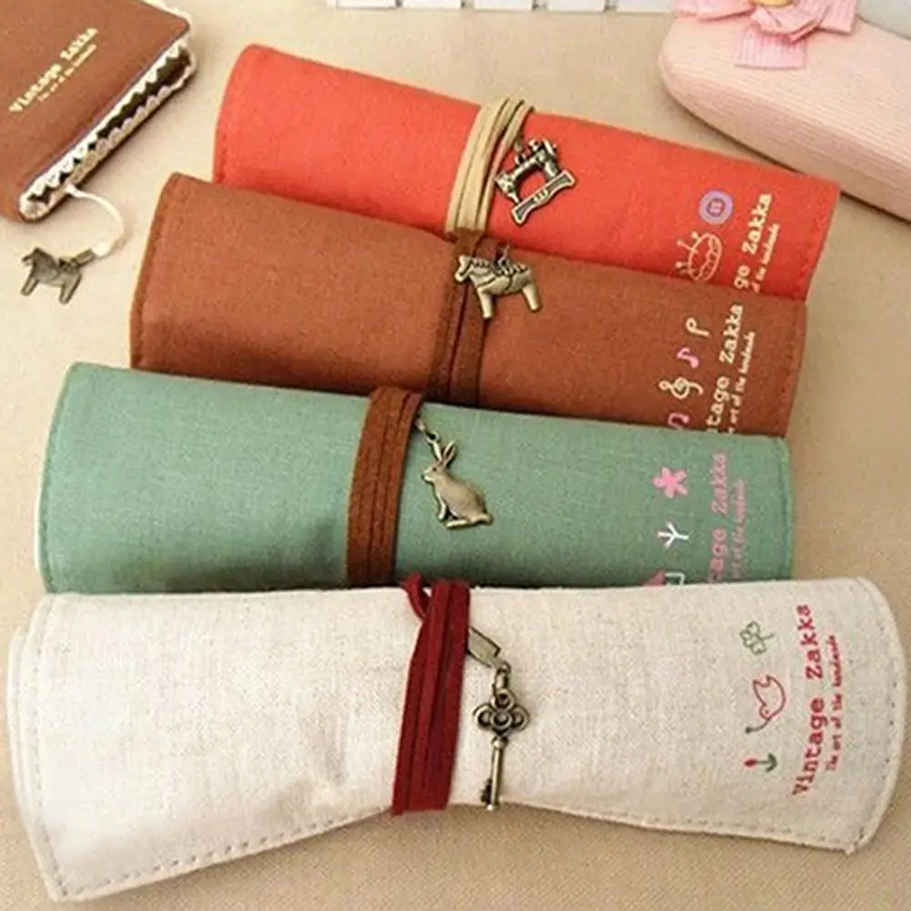 

Canvas Bag Holder Wrap Roll Up Stationery Pen Brushes Makeup Pencil Case Pouch