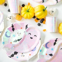 40pcsset halloween party paper plates cups disposable cute bat ghost paper dishes kids party supplies halloween decor tableware