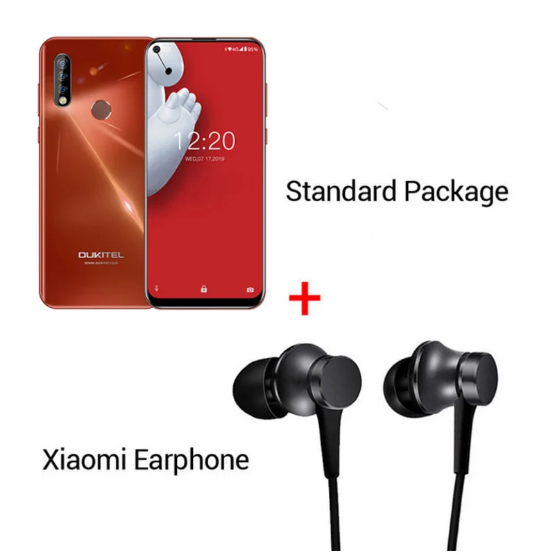 Мобильный телефон OUKITEL C17 Pro 6,3" 19:9 Android 9,0, Восьмиядерный процессор MT6763, 4 Гб ОЗУ, 64 Гб ПЗУ, отпечаток пальца, 3900 мА/ч, тройная камера Sma - Цвет: Red N Earphone