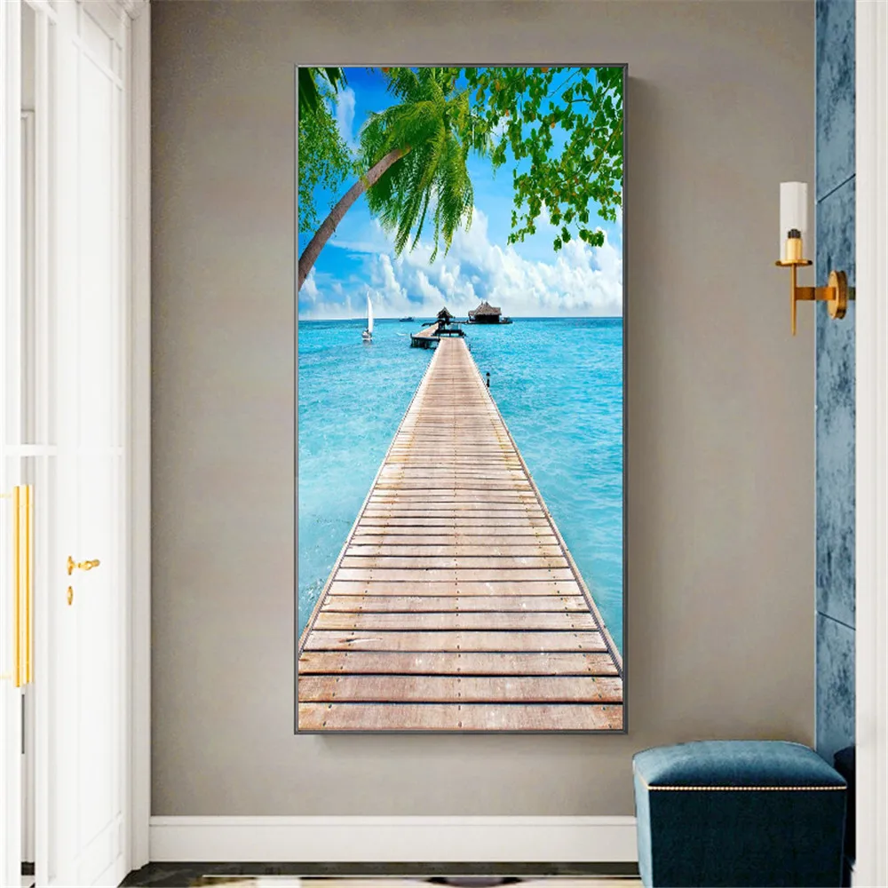 5D алмазная живопись сделай сам голубое небо белые облака море пляж полностью