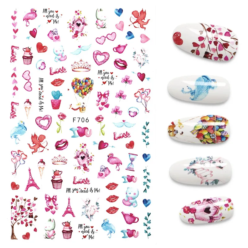 

Valentine Nail Stickers Manicure Love Heart English Words Rose Couple Nail Art Decoration Designer Stickers for Nails