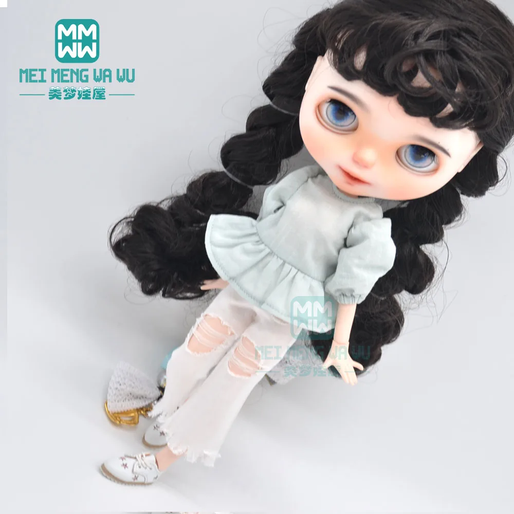 

1pcs Blyth Doll Clothes Lantern sleeve shirt, plaid shirt, mini skirt for Blyth Azone OB23 OB24 1/6 doll accessories