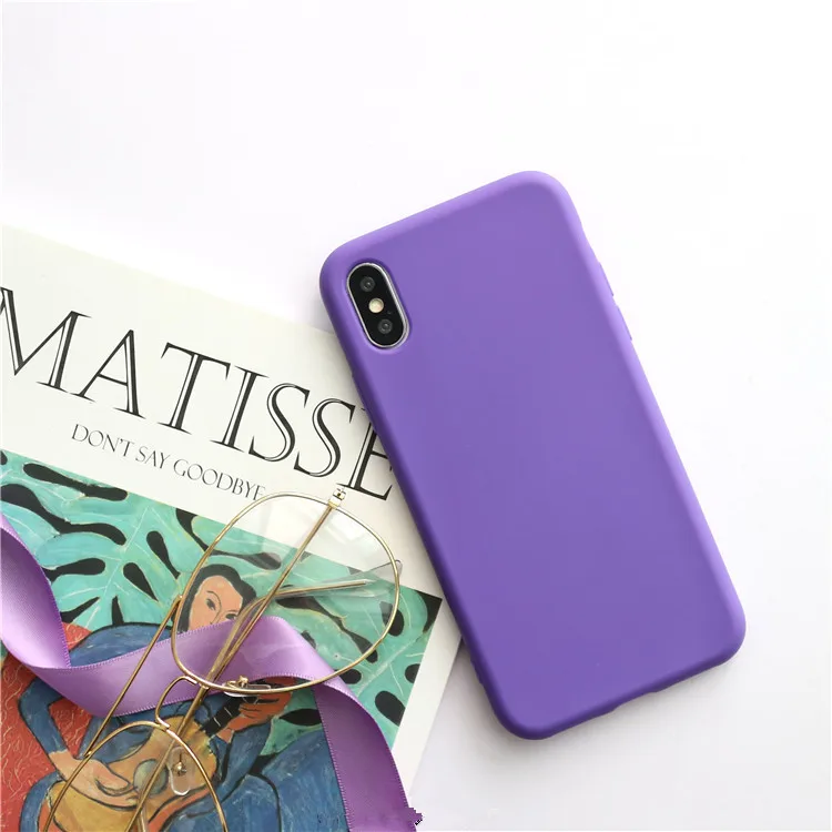 purple Wixcen матовый свежий Оранжевый Мягкий силиконовый чехол для телефона для Iphone 7 7plus 6s 8 Xs Max XR противоударный розовый однотонный конфетный, TPU чехол - Цвет: purple
