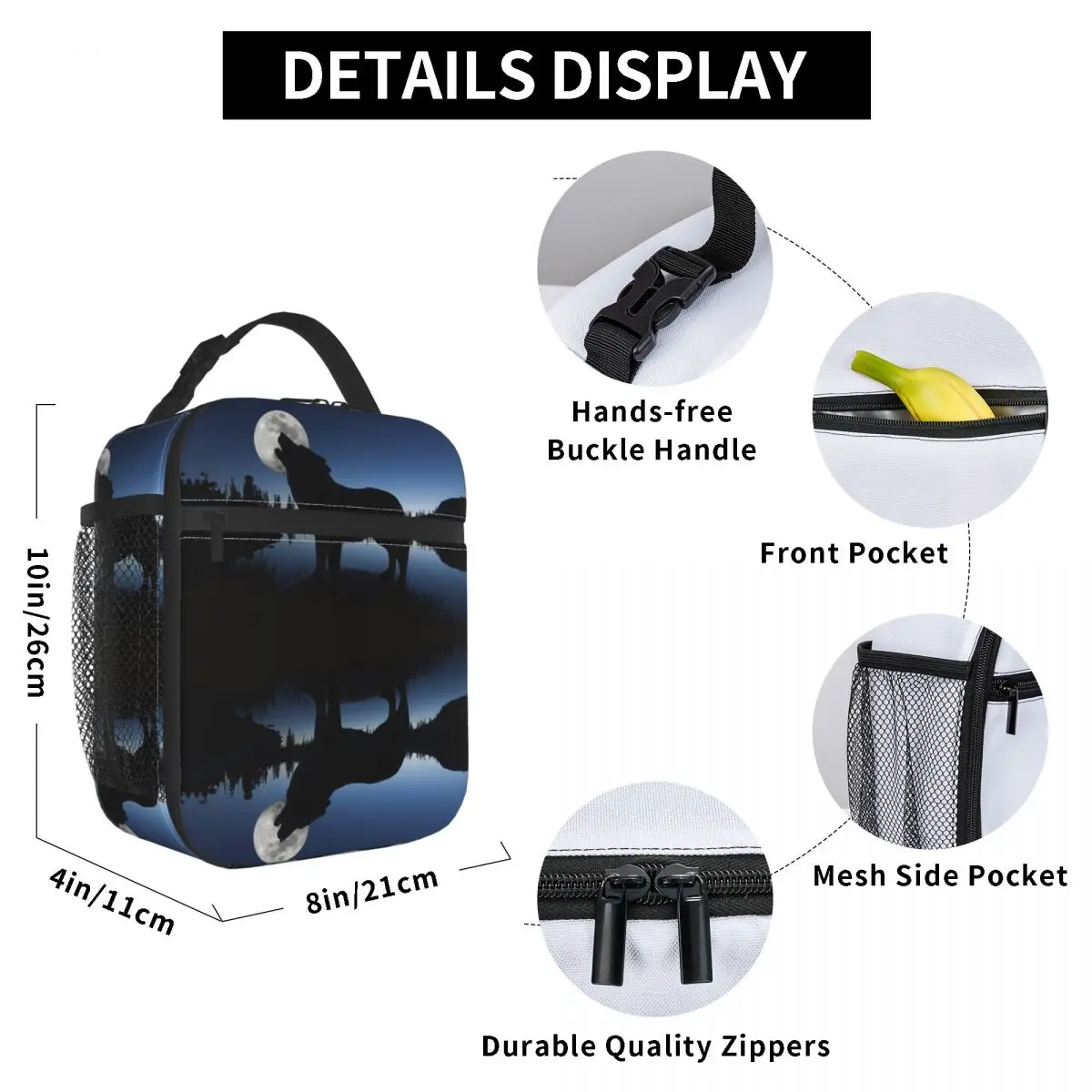

Wolf Howling Lunch Bag for Women Men Large Insulated Lunch Box with Water Bottle Holder and Pockets