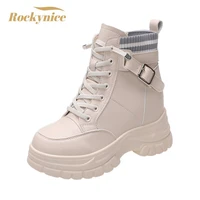 women boots thick bottom leather chunky sneakers warm plush winter platform ankle boots shoes woman autumn fur motorcycle boots