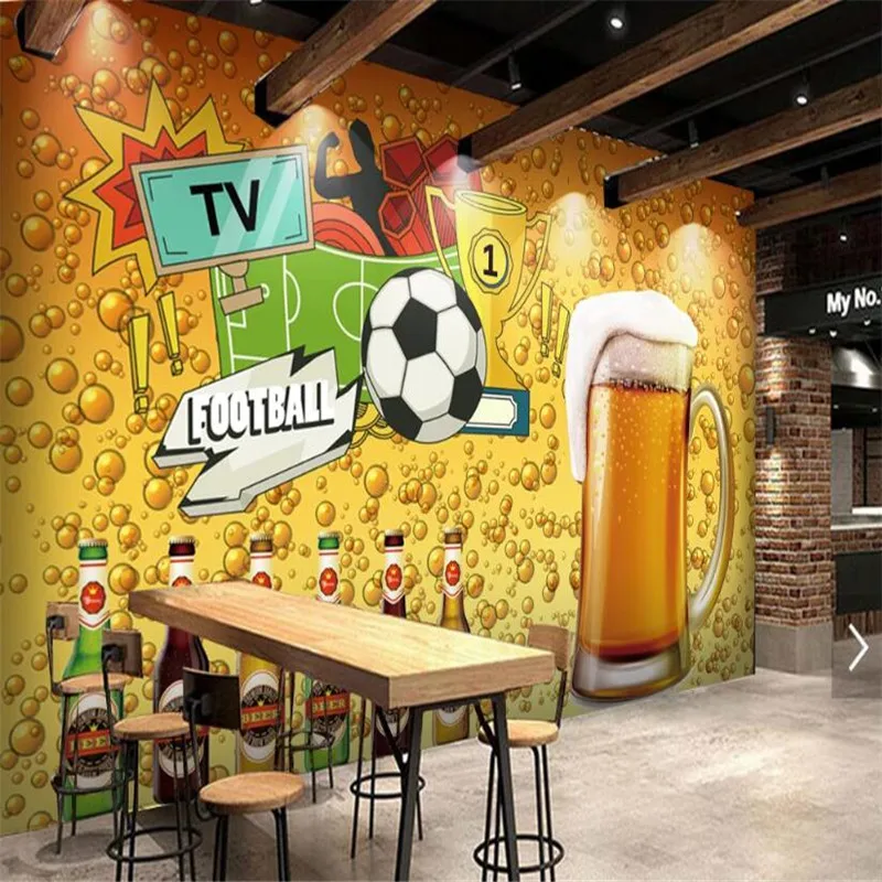 Custom Creative World Cup Football Beer Theme Industrial Decor Background 3D Mural Wallpaper Personality Bar Club Wall Paper |