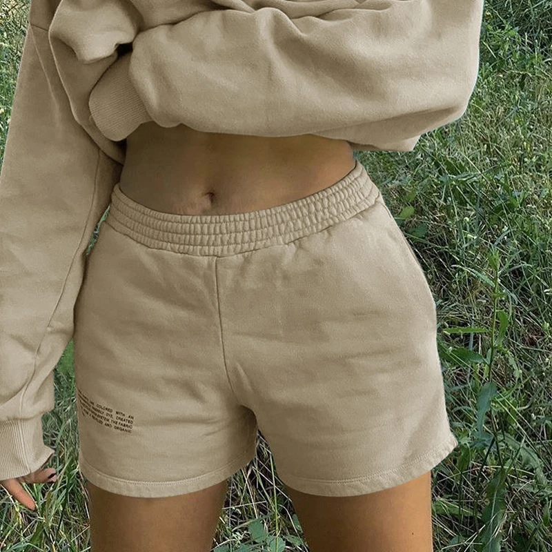 

Шорты женские хлопковые прямые с высокой талией, повседневные модные спортивные короткие штаны с буквенным принтом, с эластичным поясом, ле...