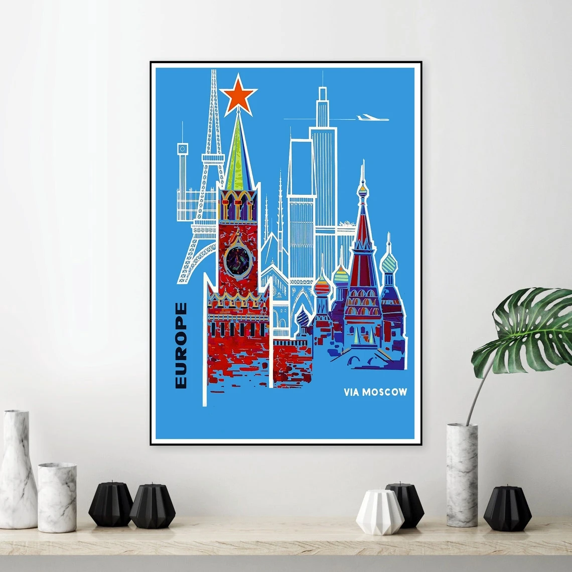 

Перепечать винтажного постера для путешествий-Европа через Москву, искусство искусства, винтажный постер, печать, домашний декор, настенна...