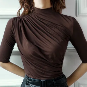 Womens Soft Modal T-shirt Half Sleeve Turtleneck Women's Top Spring & Autumn Causal Lady Clothings S in USA (United States)