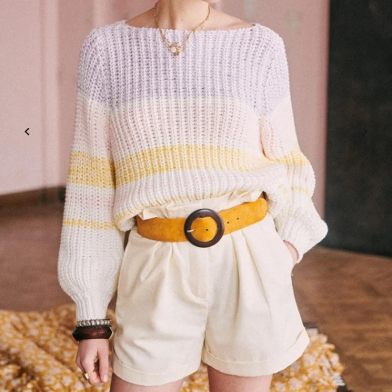 

HWLZLTZHT Pullovers Women Soft Winter O-Neck Sweaters Korea Tops Womens Pullover Sweet Student Striped Knitted Loose Sweater