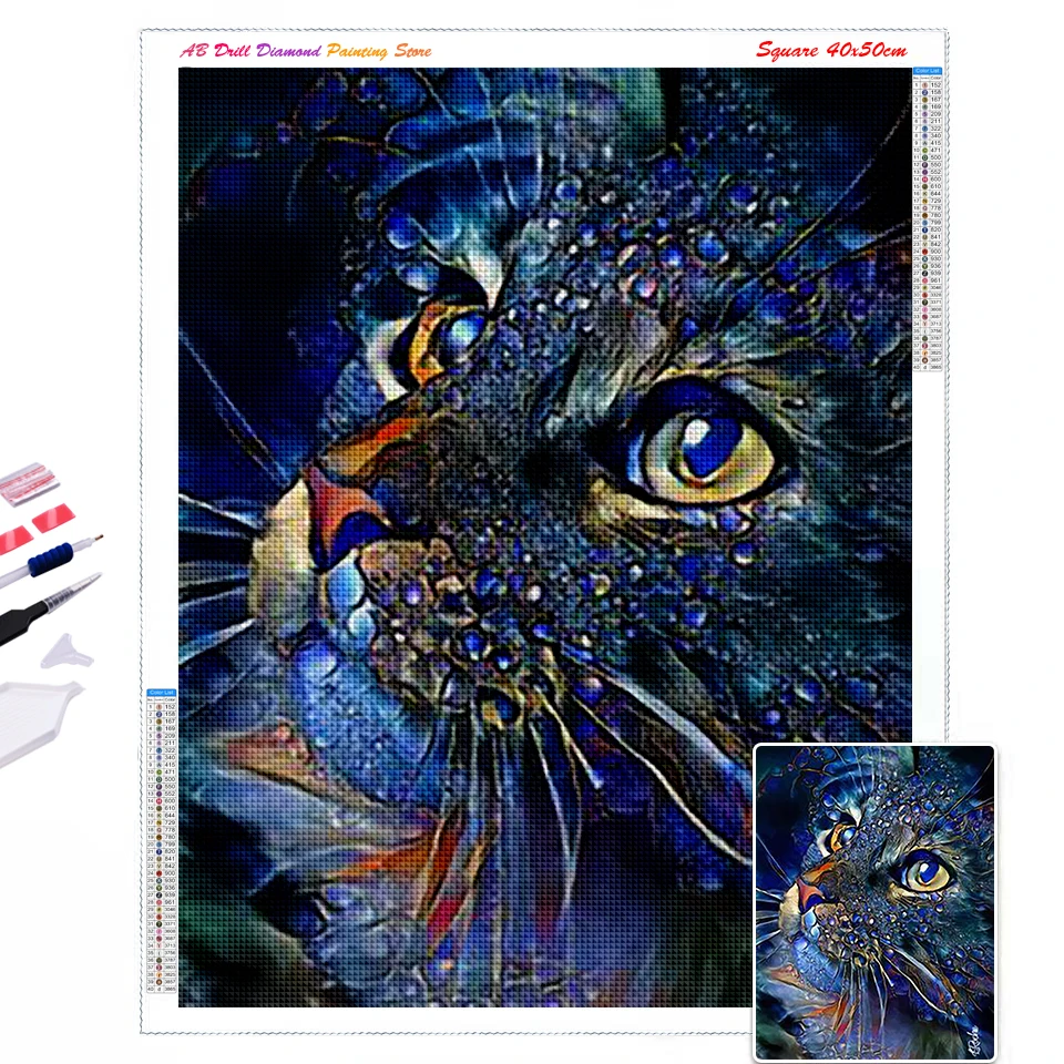 Kits de pintura de diamantes AB cuadrados/redondos, bolsa con cremallera, bordado de diamantes de gato, regalo de decoraci&oacute;n del hogar, nuevo Color, 5D-1