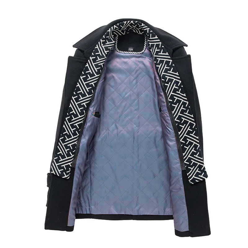 Зимнее мужское шерстяное пальто 2019 Новая мода умный бизнес Черное длинное 4XL |