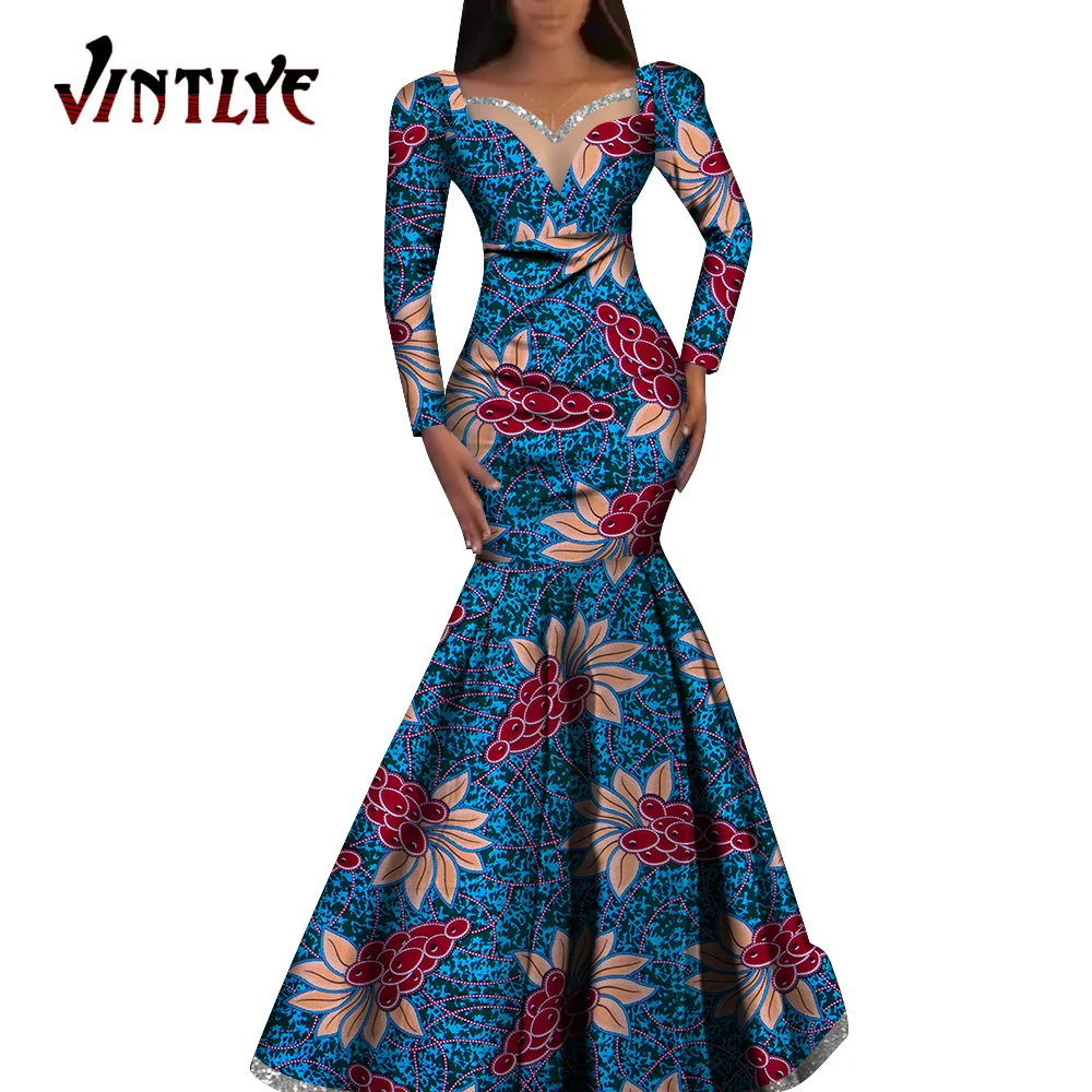 Модные платья с принтом Анкары африканские для женщин элегантные Дашики длинным