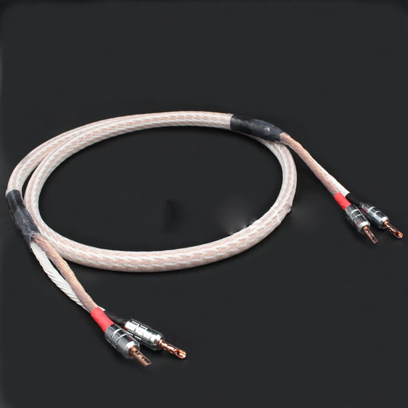 1Pair 12TC Hifi 12TC Speaker Cable With 2 Banana Plug to 2 Banana Jack Hi-end OCC Speaker Wire biwire speaker cable