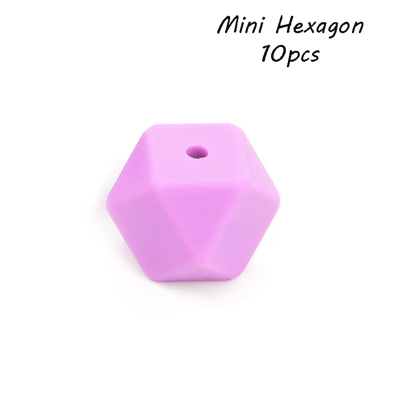 Medium purple LOFCA 10 шт. Пищевая силиконовая бусина мини шестиугольник зубной прорезыватель для малышей Прорезыватель зубов игрушки Бусы, не содержат Бисфенол А Соска-Подвеска для DIY - Цвет: Medium purple