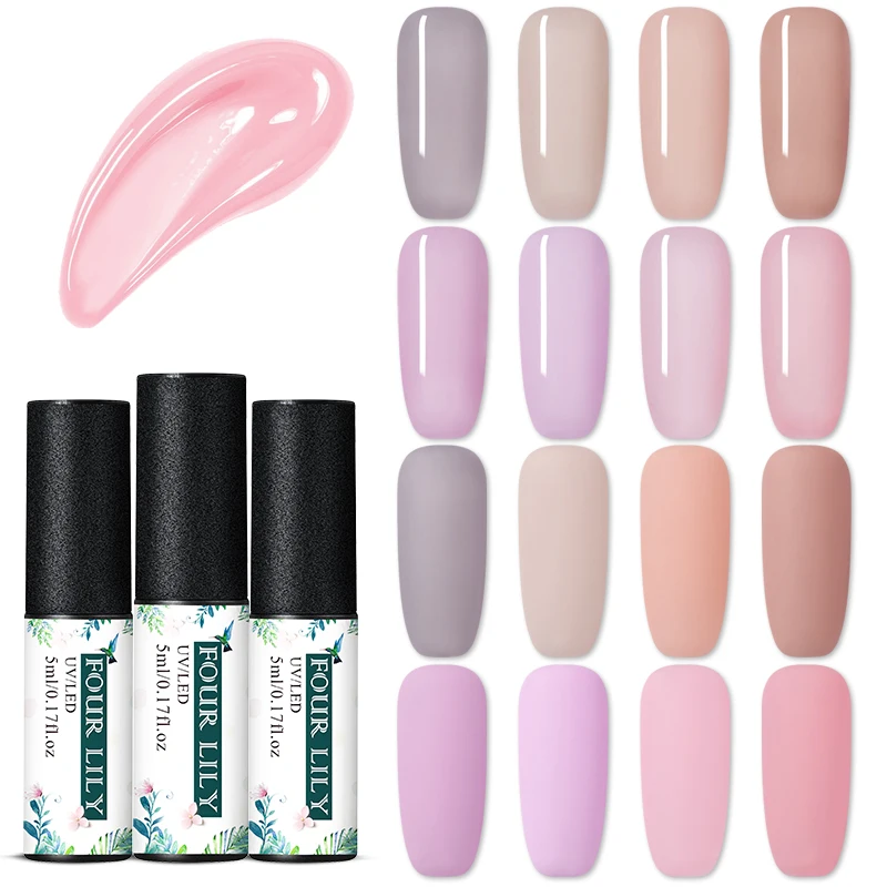 Гель лак для ногтей полупрозрачный с розовыми лилилиями|Гель ногтей| |