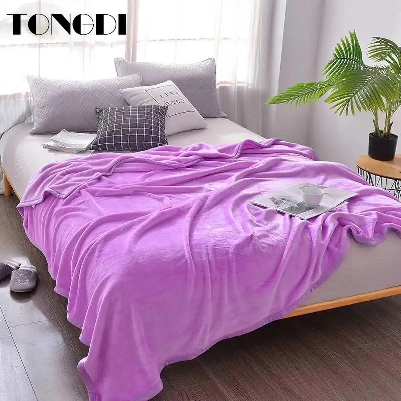 

TONGDI Thicken Soft Warm Light Fannel Fleece Blanket Solid Color Winter Couch Cover Bed Machine Wash Bedspread Children Adult