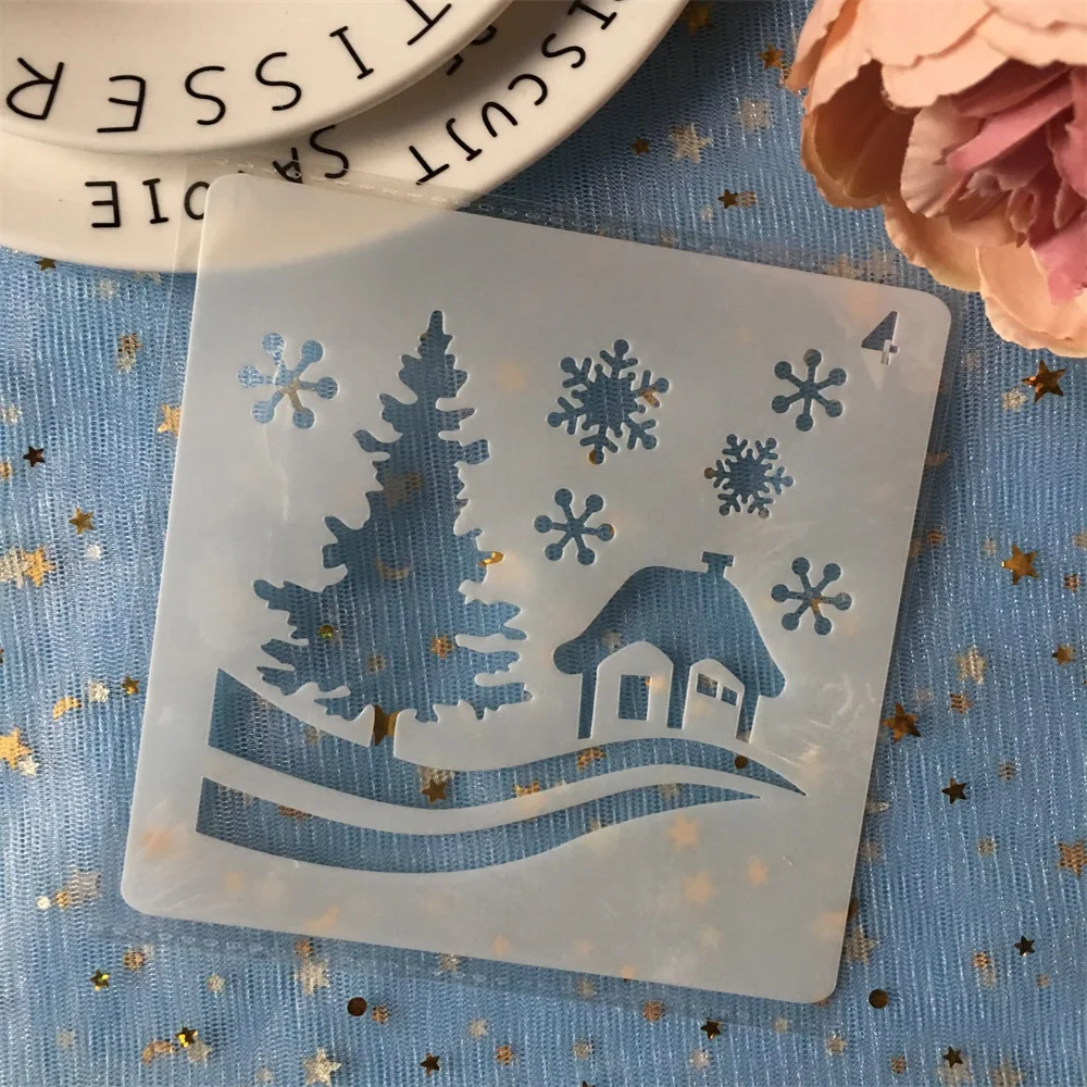 Новый 13 см Рождественский Дом снег DIY Многослойные трафареты раскраска для