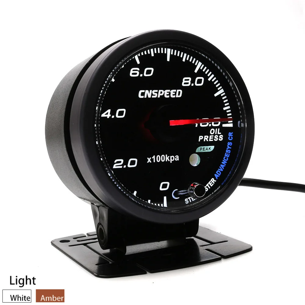 CNSPEED 60 мм черное лицо автоматический Манометр Датчик давления масла Янтарный/белый светильник 0-10 бар датчик давления масла с пиковой функцией