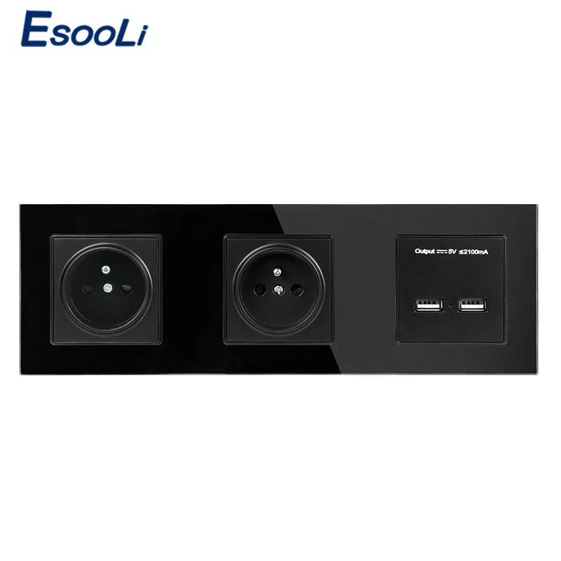 Французская стандартная настенная электрическая розетка Esooli с двумя USB портами