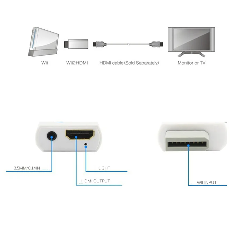 Адаптер AMKLE Wii в HDMI совместимый преобразователь с поддержкой FullHD 720P 1080P 3 5 мм аудио