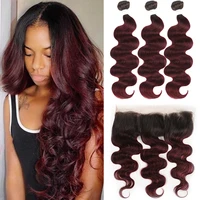 brazilian body wave human hair bundles with frontal 13x4 ombre red brown 1b 30 hair bundles with closure non remy hair bundles