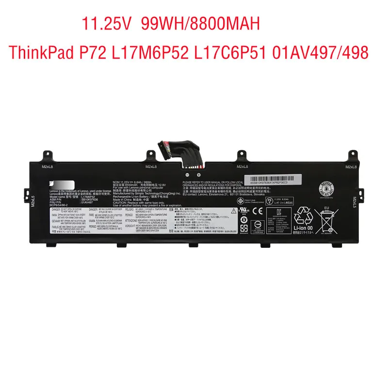 

11.25V 99WH Genuine L17M6P52 01AV497 01AV498 L17C6P51 Laptop Battery For Lenovo Thinkpad P72 Series SB10K97636 SB10K97637