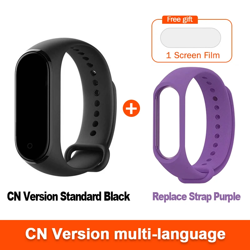 Глобальная версия опционально Xiaomi Mi Band 4 умный Браслет Пульс фитнес 135 мАч цветной экран Bluetooth 5,0 водонепроницаемый - Цвет: CN Add Purple Strap