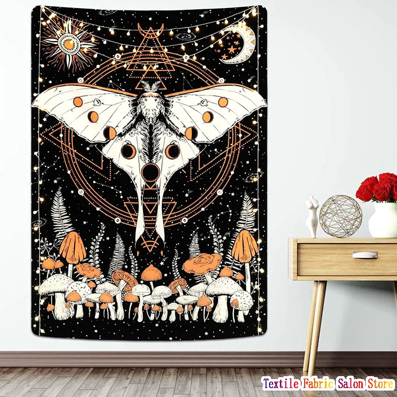 Светильник гобелен с Луной черно-белая звезда настенная подвеска цветочным