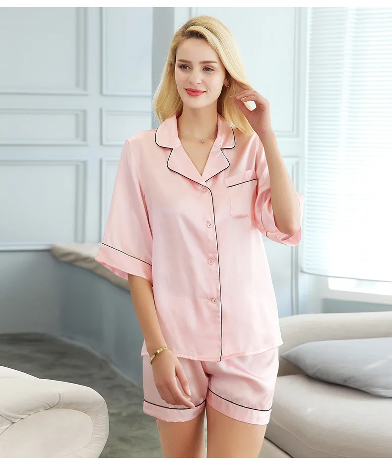 

Silk Pajamas Women's 100% Mulberry Silk Split Home Service Worn Outside Women's Short-sleeved Suit