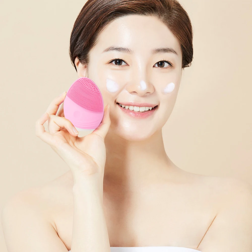 

Ultrasonic Silicone Electric Facial Cleansing Brush Sonic Face Cleanser Cleansing Skin Mini Washing Massager Brush Rechargeable