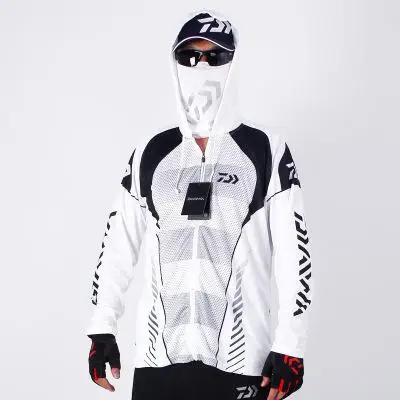 

2021 Daiwa Fishing Shirts Daiwa Sports Fishing Outdoor Mesh breathable Hood Mens Fishing Clothes Dawa New White Fishing Jersey
