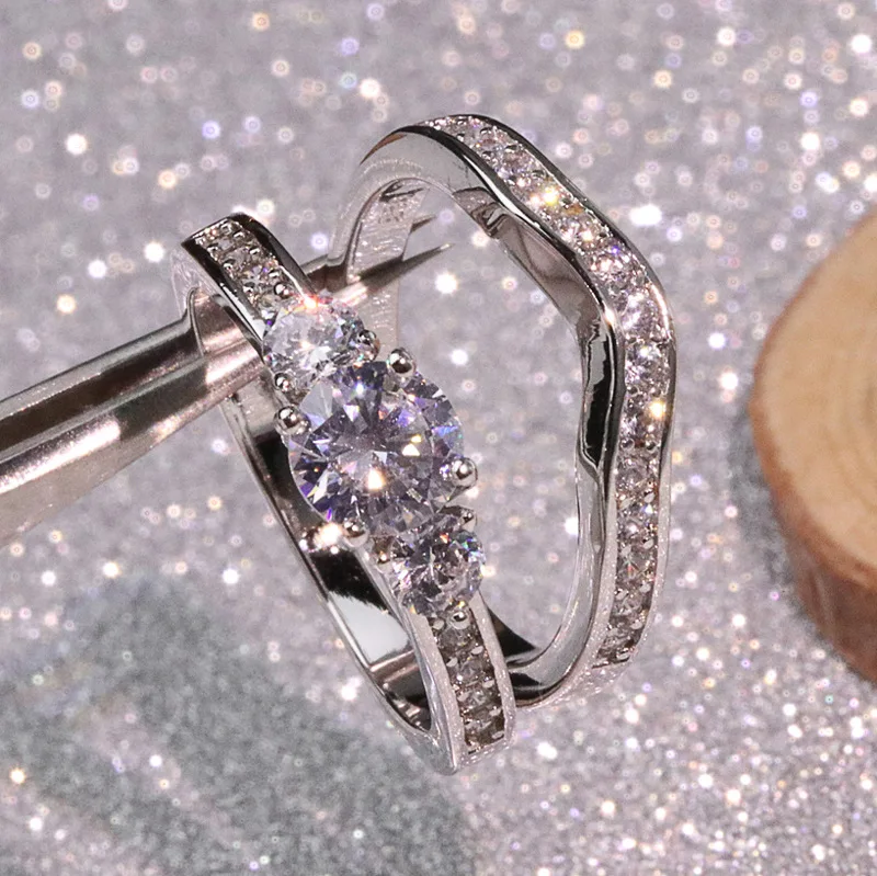 925 пробы Серебряное микро-инкрустированное кольцо с бриллиантом Лилия