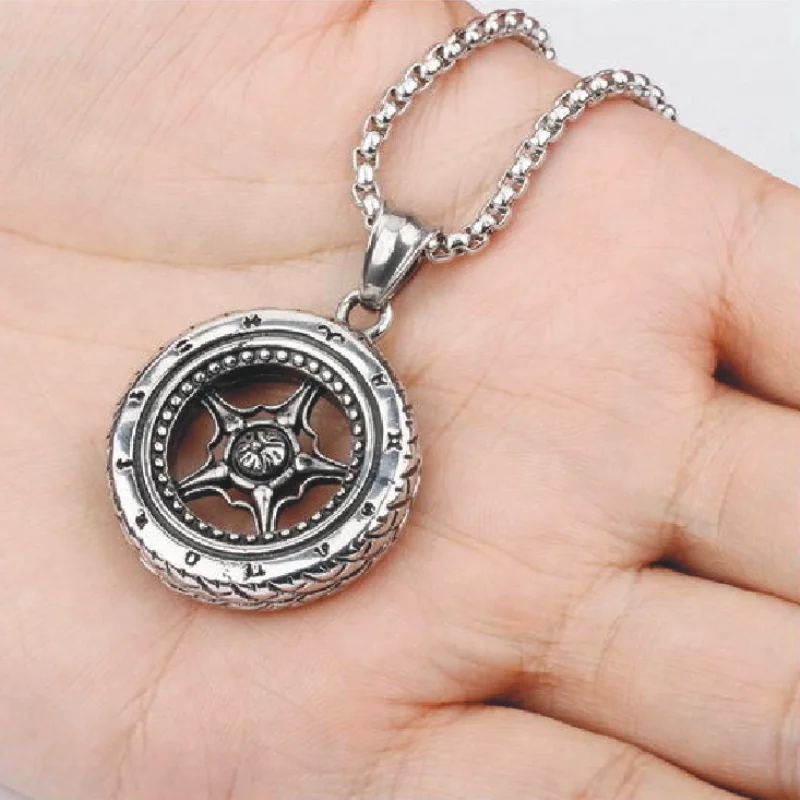 Модные длинные титановые стальные подвески в форме автомобильных шин для мужчин