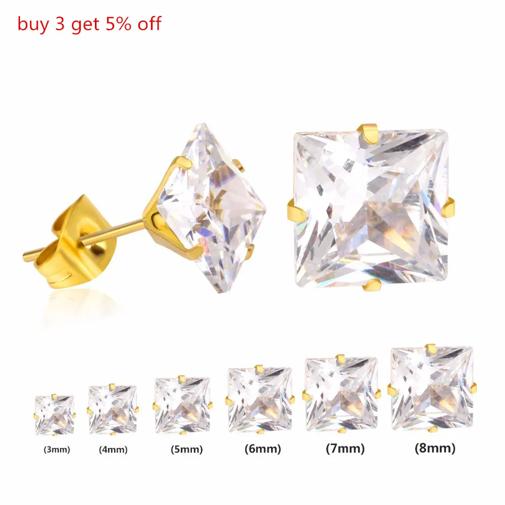 LUXUKISSKIDS 3-10mm 10pairs/lot Kids Clear Stud Earrings For Women Men Square Zircon Stainless Steel Earings SetFashion Jewelry | Украшения