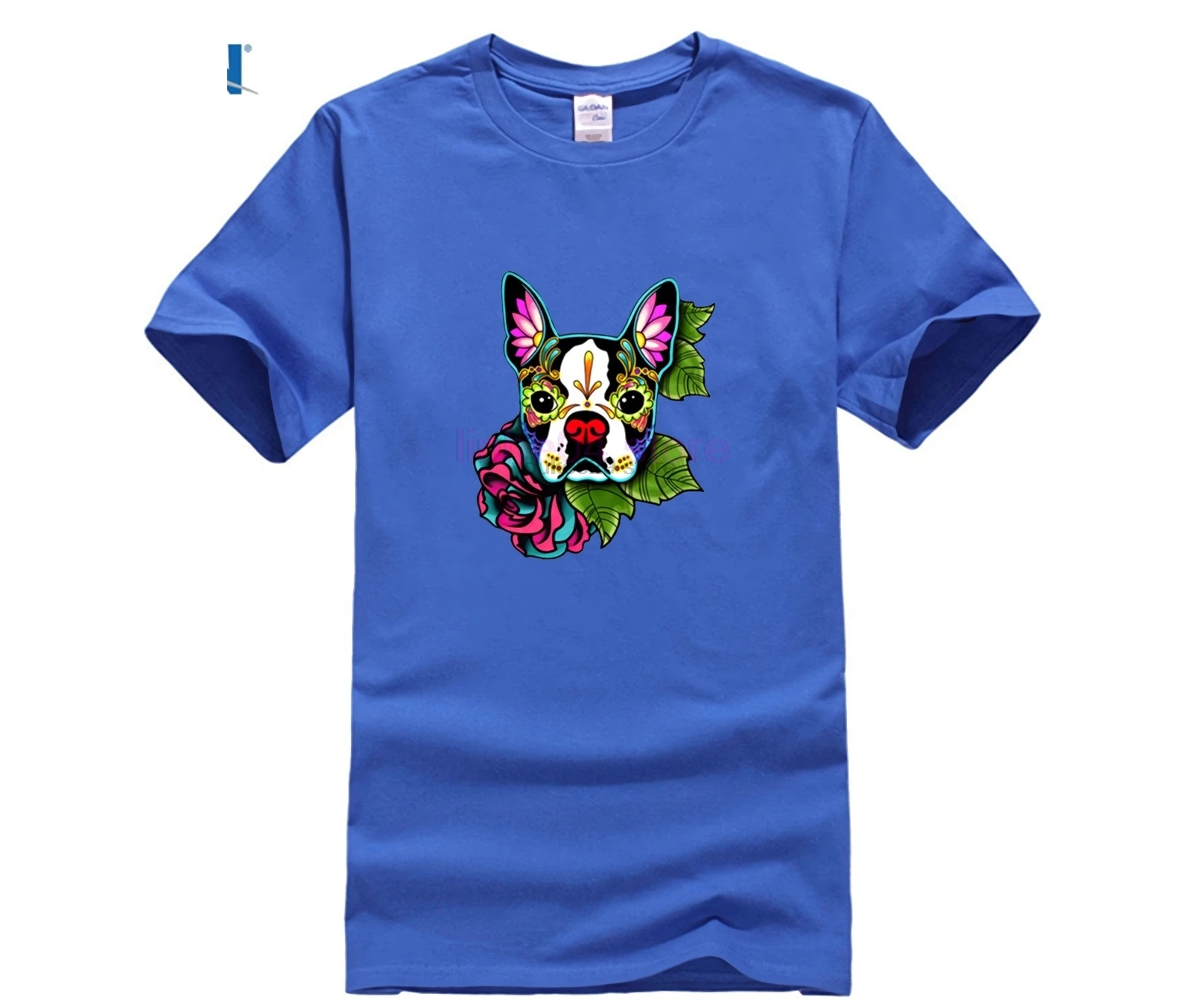 Бостон-терьер День мертвых сахара череп собака футболка для мужчин последний