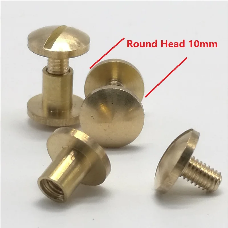 10mm Round Head 20 шт. латунная двойная плоская или круглая головка 8 мм 10 мм заклепки медный багаж кожа металл ремесло твердый ремень винт гвоздь заклепки - Цвет: 10mm Round Head