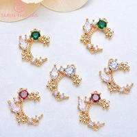 14924pcs 14x18mm brass with colorful zircon 24k gold color plated moon 2 holes charms pendants high quality diyjewelry finding