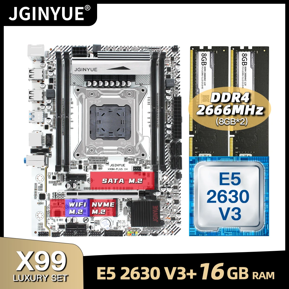 Bestellen X99 Motherboard LGA 2011-3 Set Kit Mit Intel Xeon E5 2630 V3 Prozessor DDR4 16GB(2*8GB) 2666mhz RAM Speicher M-ATX X99M-PLUS D4